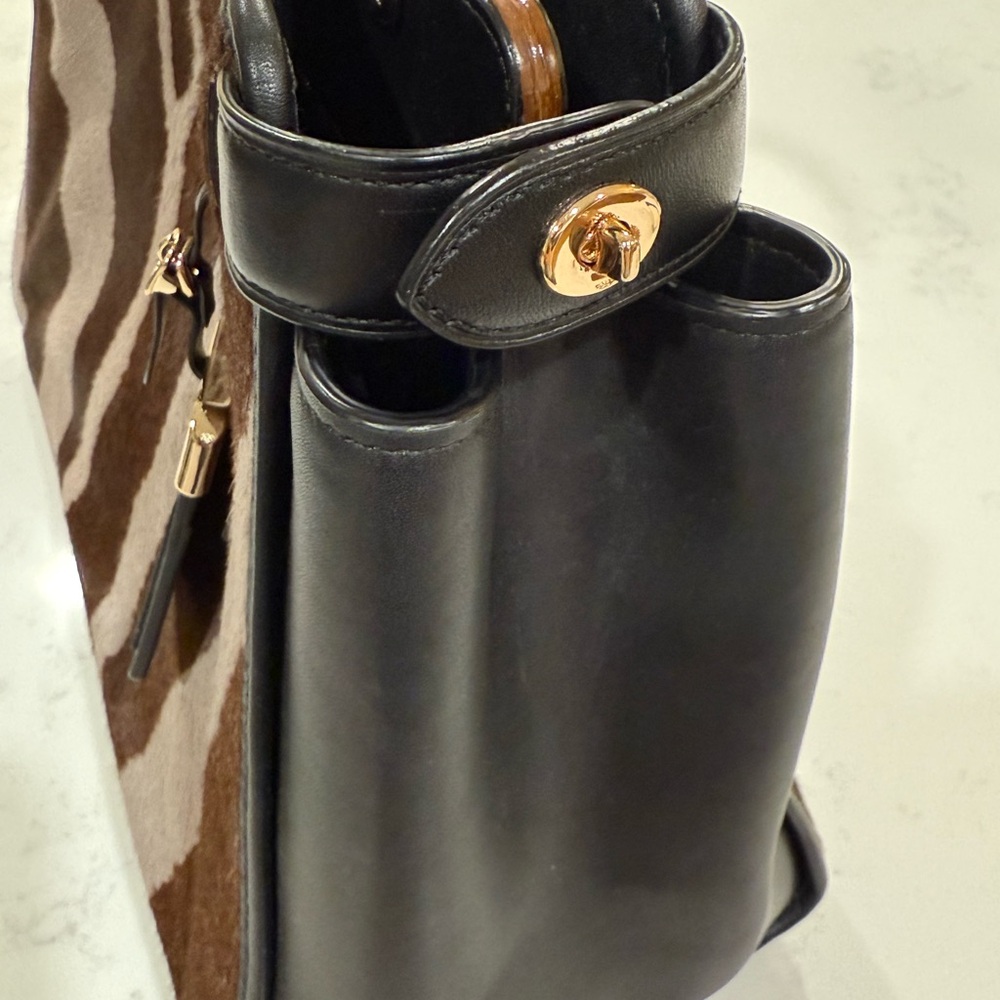 Coach Gramercy Leather & Zebra Print Dyed Calf Hair Tote Bag - Picture 7 of 9